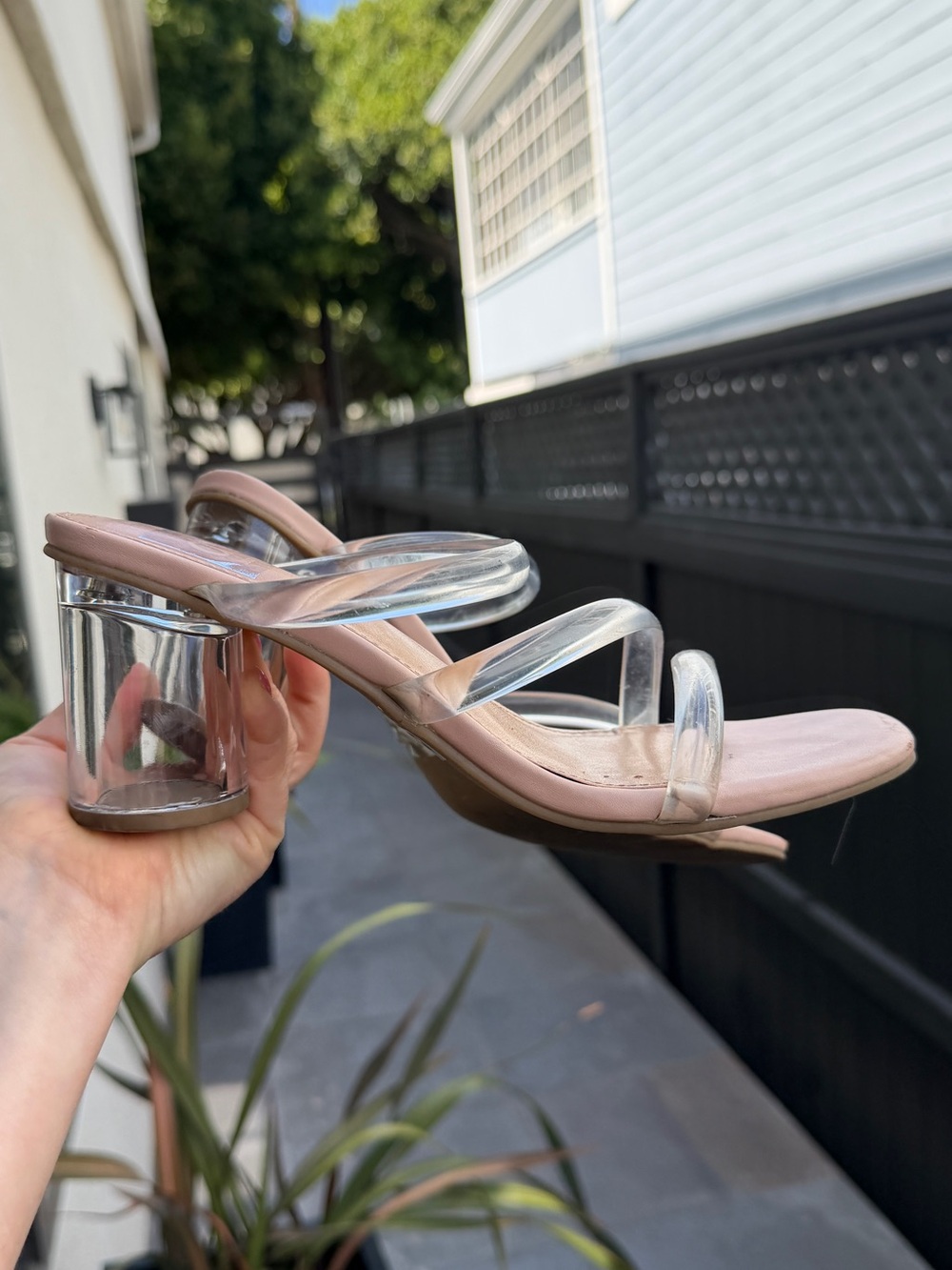 DV by Dolce Vita Blush Nude Clear Strap Square Toe Block Heels